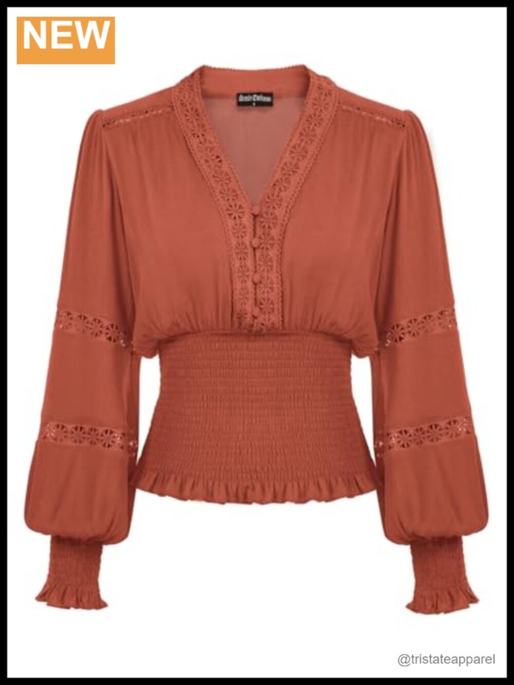Women's Long Sleeve Peasant Top V-Neck Renaissance Blouse Smocked
